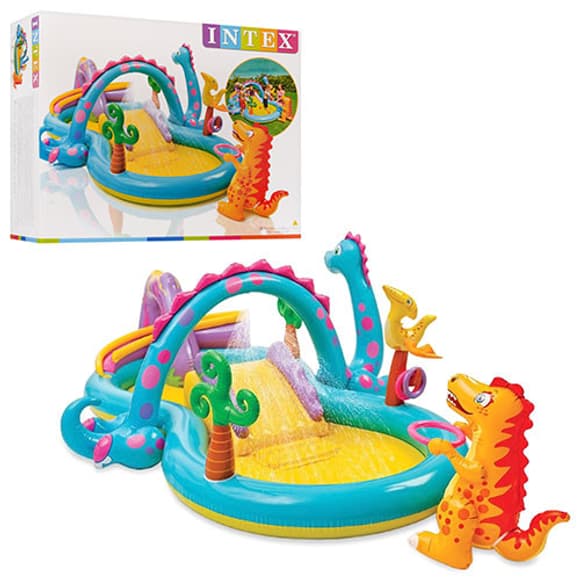 Детский надувной игровой центр "Планета динозавров" 57135 с горкой