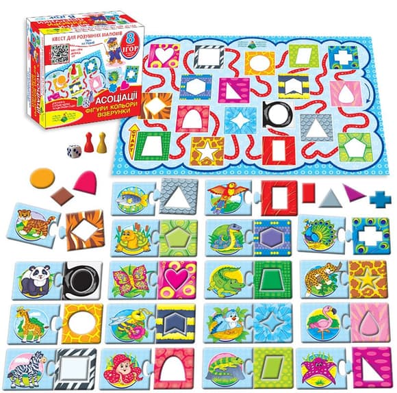 Детская настольная игра-квест  "Фигуры, цвета" 84429, 8 вариантов игр
