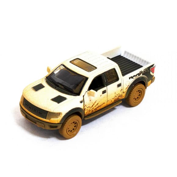Детская модель машинки пикап Ford F-150 SVT Raptor-Supercrew Muddy Kinsmart KT5365WY инерционная, 1:46