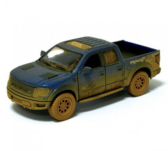 Детская модель машинки пикап Ford F-150 SVT Raptor-Supercrew Muddy Kinsmart KT5365WY инерционная, 1:46
