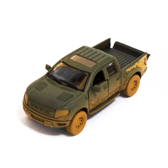 Детская модель машинки пикап Ford F-150 SVT Raptor-Supercrew Muddy Kinsmart KT5365WY инерционная, 1:46