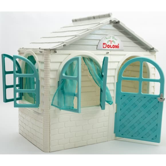 Ігровий Будиночок зі шторками Doloni Toys 02550/15 Біло-Бірюзовий