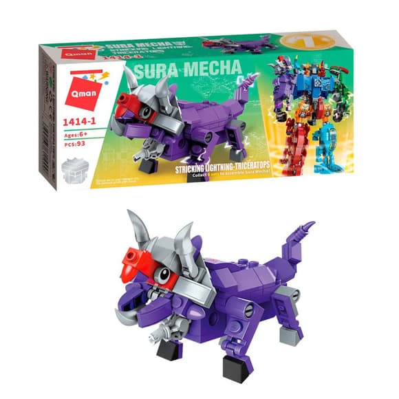 Дитячий Конструктор Qman 1414-1-6 трансформер (робот + динозавр) 93 дет 