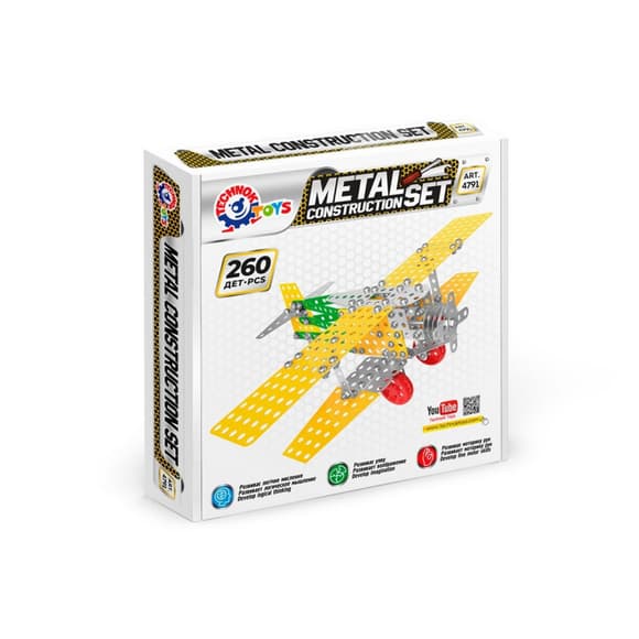 Дитячий Конструктор мета левий "Літак-біплан" ТехноК 4791TXK, 260 деталей