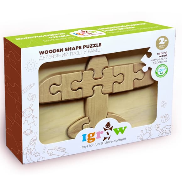 Деревя нный пазл "Самолет" Igrow IGT-002 в рамке