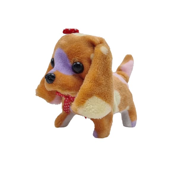 Собачка короткошерста кольорова довговуха з бантиком ходить і гавкає 15 см PRR74