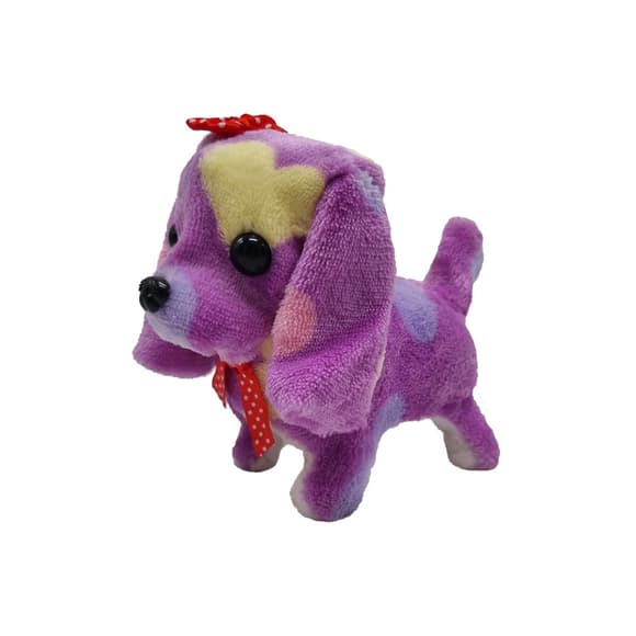 Собачка короткошерстная цветная длинноухая с бантиком ходит и лает 15 см PRR74