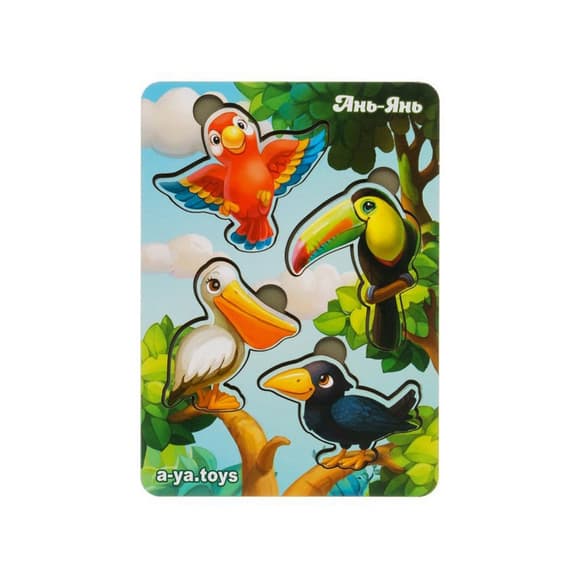 Дерев'яний пазл-вкладиш "Птахи" Ubumblebees (ПСФ062) PSF062 фон із підказкою  