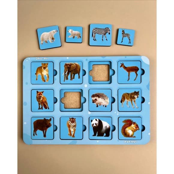 Деревянный пазл-сортер "Мама и малыш" Ubumblebees (ПСФ087) PSF087 дикие животные 