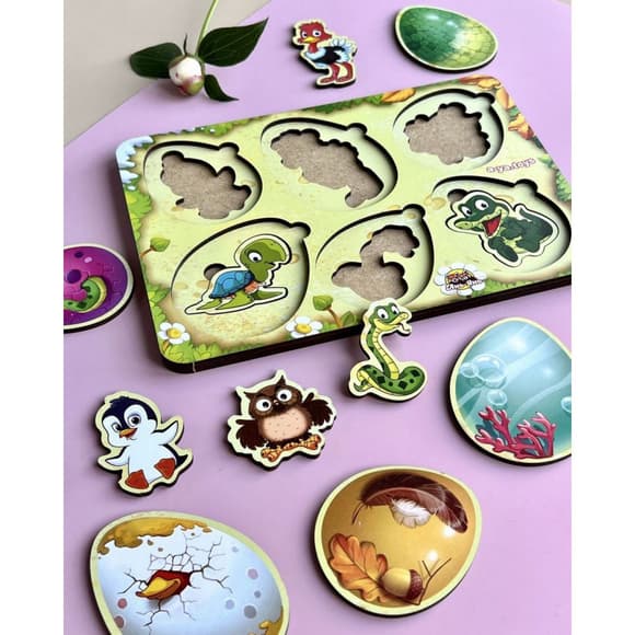 Дерев'яний пазл-сортер "Хто в яйці?" Ubumblebees (ПСФ085) PSF085 