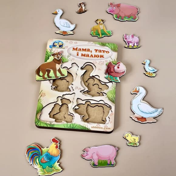 Деревянный пазл-вкладыш "Семья-домашние животные-2" Ubumblebees (ПСФ003) PSF003 больше-меньше