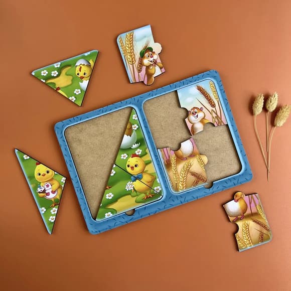 Дере в'яний пазл-вкладиш "Хом'яки та курчата" Ubumblebees (ПСД183) PSD183 в рамці