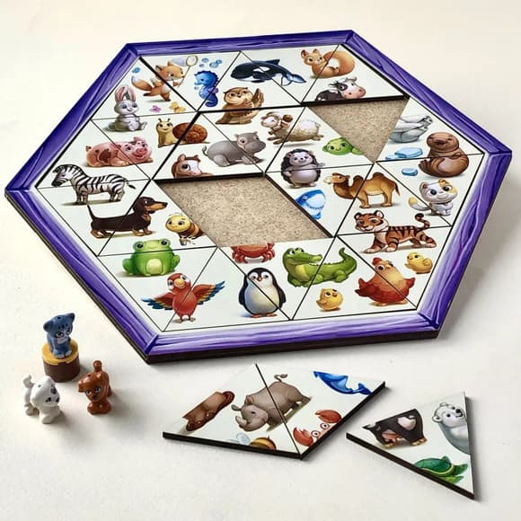 Дерев'яний паз л-головоломка "Тварини" Ubumblebees (ПСД169) PSD169 шестикутник