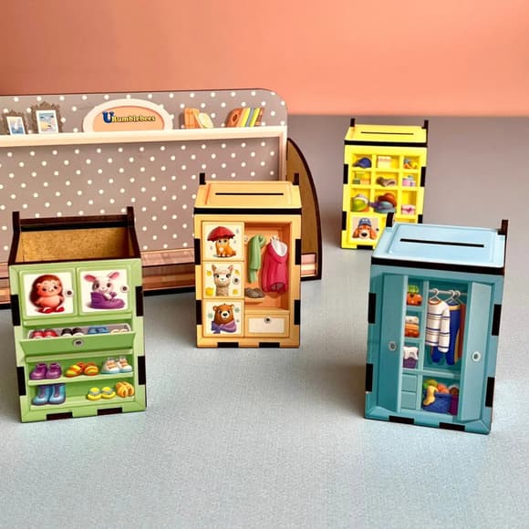 Дерев'яна настільна гра "Шафи з одягом" Ubumblebees (ПСД061) PSD061 сортер-комодик