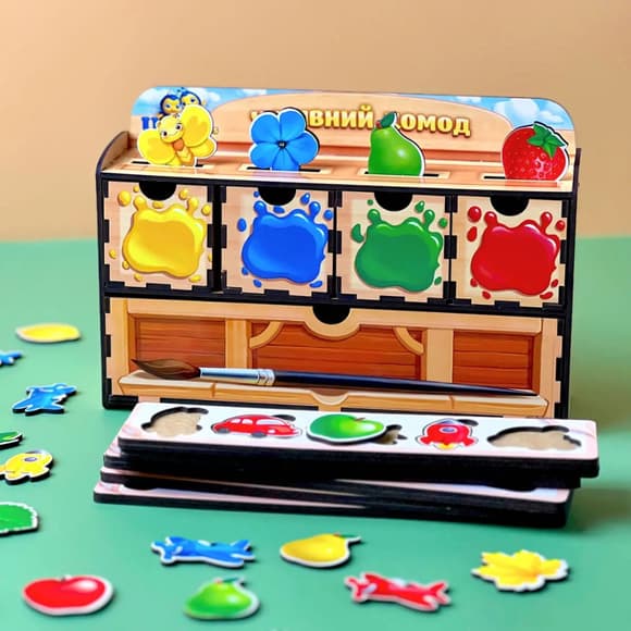 Деревянная настольная игра "Цвета" Ubumblebees (ПСД071) PSD071 сортер-комодик