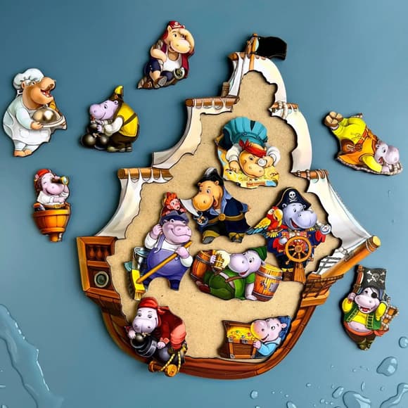 Дерев'яний пазл-вкладиш "Бегемотики-пірати" Ubumblebees (ПСД083) PSD083, 13 бегемотиків