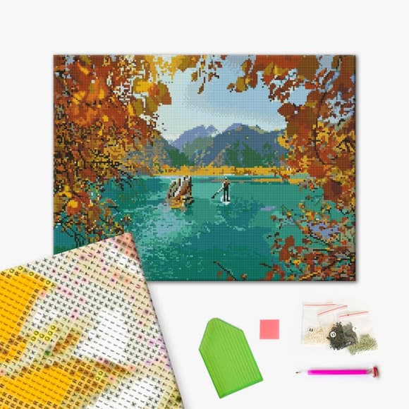 Алмазна мозаїка "Прогулянка гірським озером" DBS1017 Brushme 40х50 см