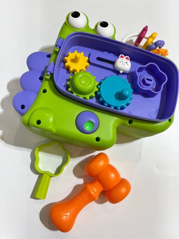 Сортер "Динозавр" QX-91210E, фигуры 6шт (4шт-погремушка, 2шт-шарики), молоточек