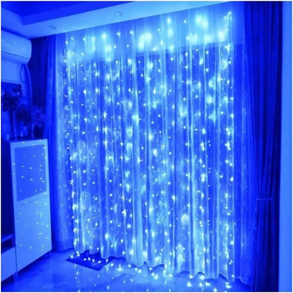 Гірлянда штора "Промені роси" ZABI-12 B 3*2 м, з USB і пультом, синя
