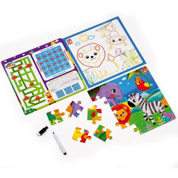 Развивающий набор 4 в 1 "Зоопарк" VT2002-02 пазл, раскраска, маркер