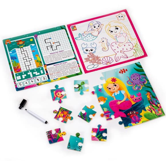 Розвиваючий набір 4 в 1 "Русалоньки" VT2002-04 пазл, розмальовка, маркер