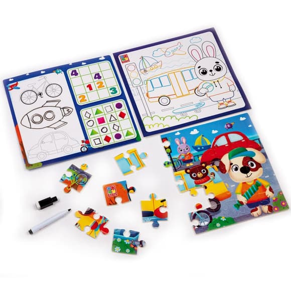 Развивающий набор 4 в 1 "Транспорт" VT2002-06 пазл, раскраска, маркер