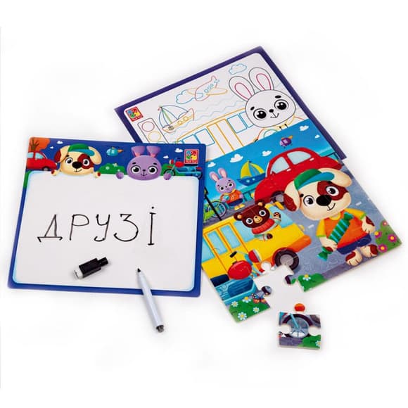 Развивающий набор 4 в 1 "Транспорт" VT2002-06 пазл, раскраска, маркер