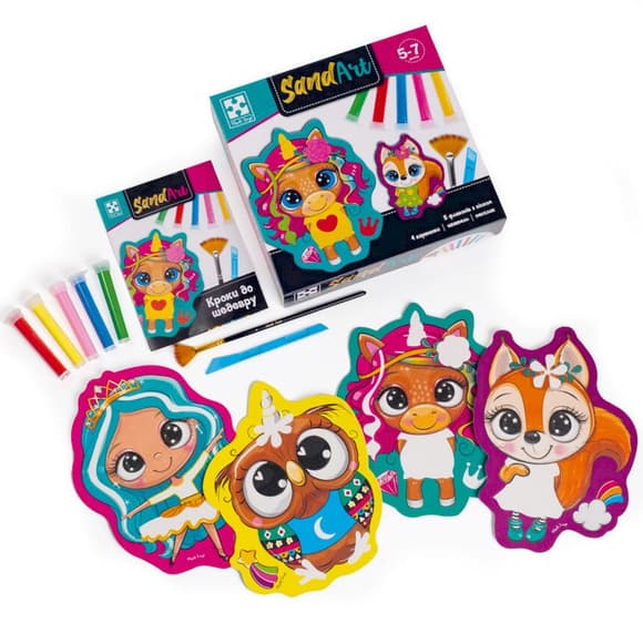 Набор для творчества "Sand Art Веселые друзья" VT4501-01, 5 флаконов с песком