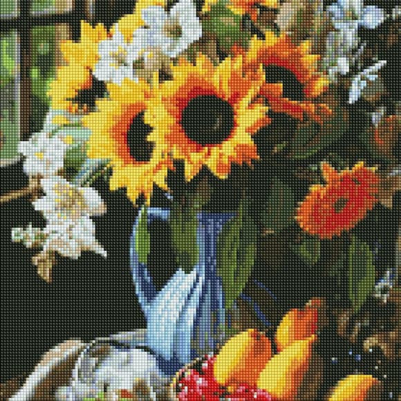 Алмазна мозаїка "Натюрморт із соняшниками" ©art_selena_ua AMO7867, 40х50см