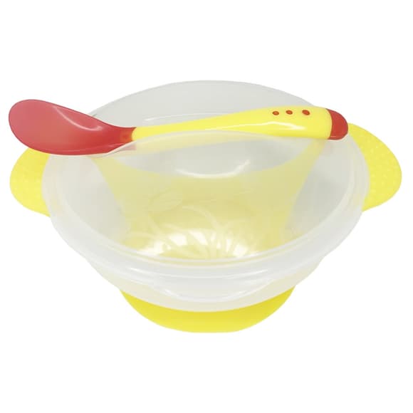 Тарелка на присоске прозрачная MGZ-0100(Yellow) с термоложкой и крышкой