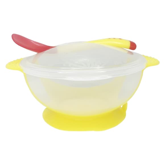 Тарелка на присоске прозрачная MGZ-0100(Yellow) с термоложкой и крышкой