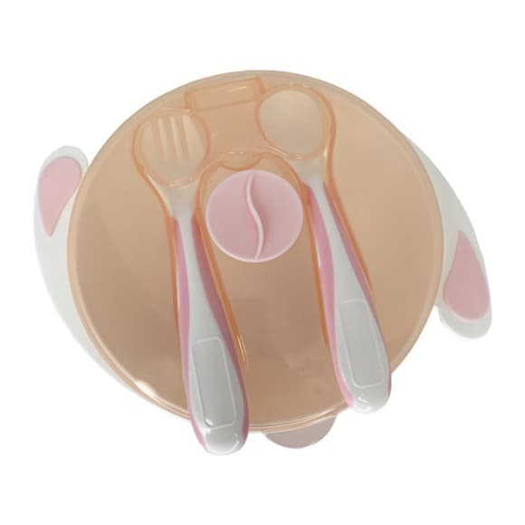 Тарелка на присоске с ложкой и вилкой MGZ-0109(Peach) 350 мл