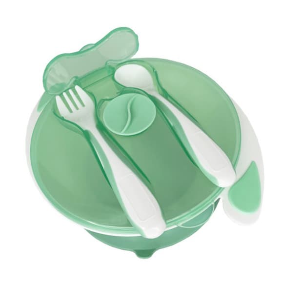 Тарелка на присоске с ложкой и вилкой MGZ-0109(Mint) 350 мл