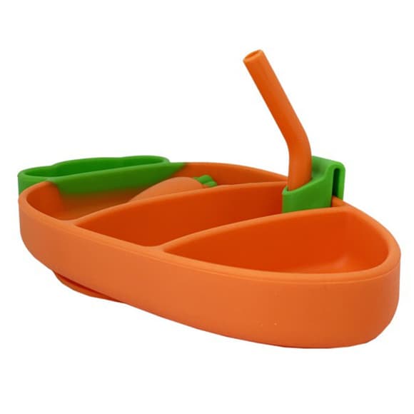 Детская силиконовая тарелка с приборами "Морковь" MGZ-0121