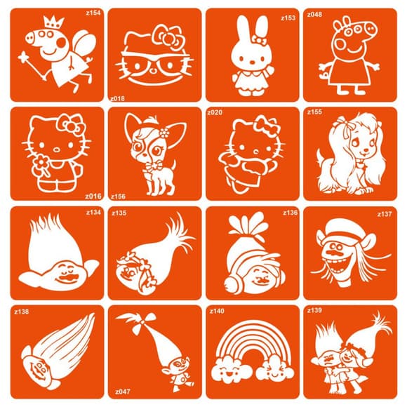 Набір трафаретів для біо-тату "Trolls + Kitti + Pepa" Trolls-kitti-pepa-16           