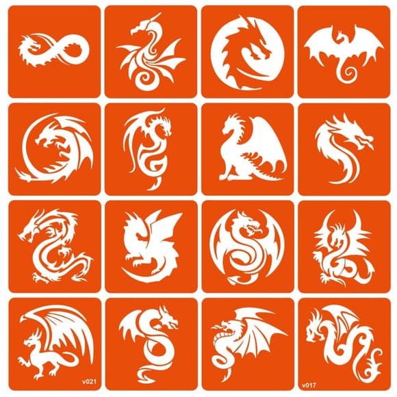 Набір трафаретів для біо-тату "Dragons" dragons-16