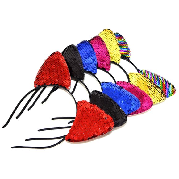 Обруч для в олос "Ушки в пайетках" 0106-017, 6 штук