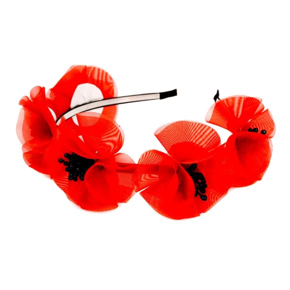 Обод ок для волосся з об'ємним червоним маком 0206-761