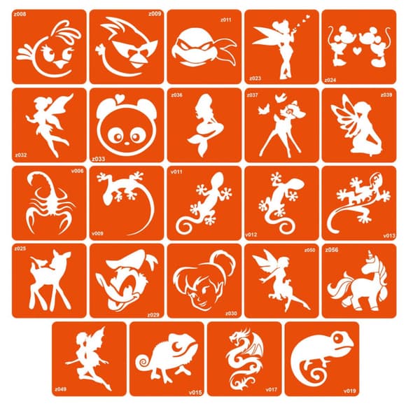Набор трафаретов для био-тату «V+Z - драконы, ящерицы и мультики» v-z-simple_24_1