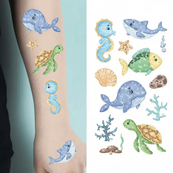 Набір дитячих блискучих тимчасових тату «Морські тварини» kids-tatto-see-set10
