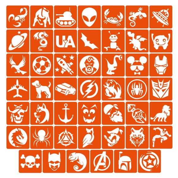 Набор трафаретов для био-тату «Для мальчиков №1» boys_simple_1_4x4_48_1