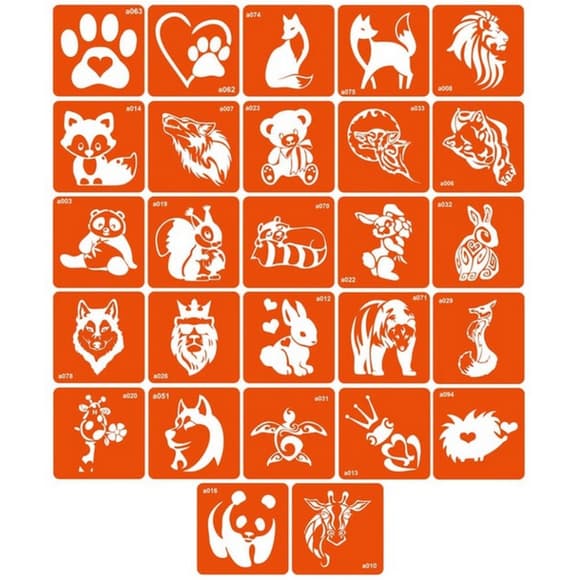 Набор трафаретов для био-тату «A - животные» a_simple_5x5_27_1