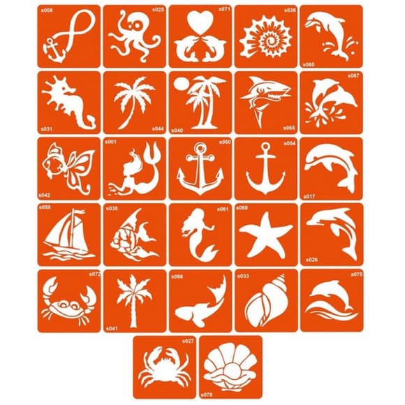 Набір трафаретів для біо-тату "S - море" s_simple_5x5_27_1