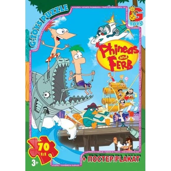 Пазлы детские "Приключения Финеса и Ферба" ​​G-Toys PF0022, 70 элементов