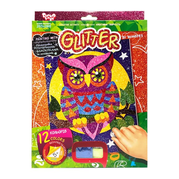 Раскраска глиттерными блестками по номерам "Сова" РГН-02-03 мини 20,5х26 см