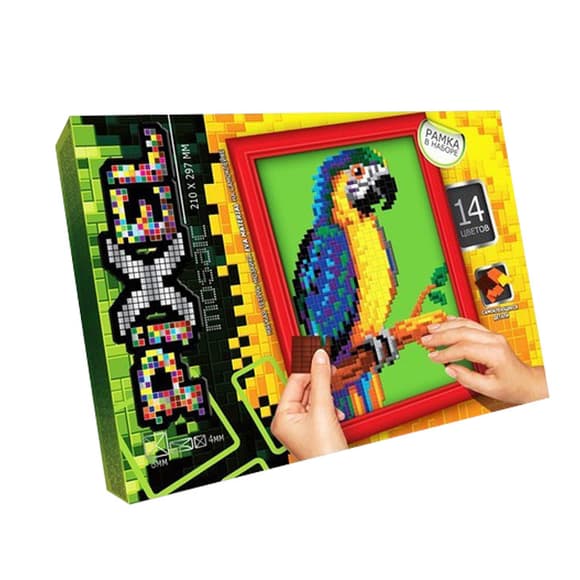 Набор для творчества "Мозаика Пиксель: Попугай" РМ-01-02, 21х29,7 см, рамка в наборе