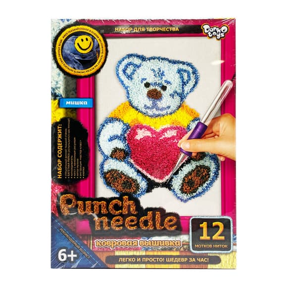 Набір для творчості: коврова вишивка Punch Needle "Ведмедик блакитний" PN-01-06