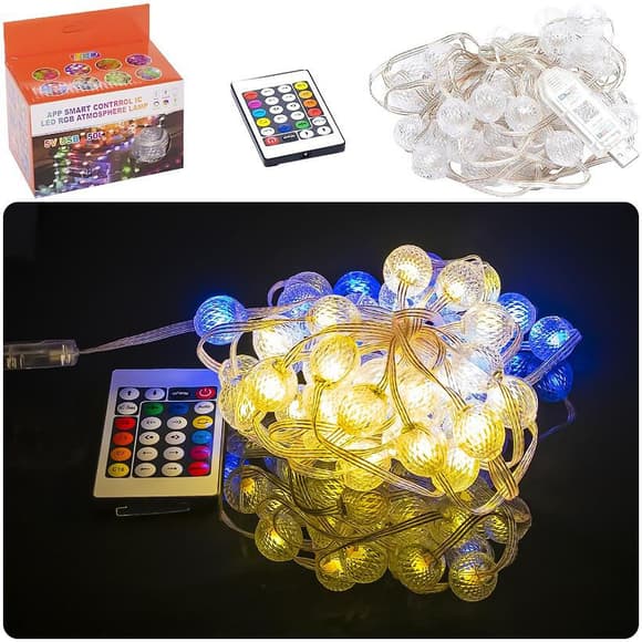 Гірлянда RGB з пультом "Кулька велика" D-52 Smart, USB 50L 5 метрів, змінює колір 