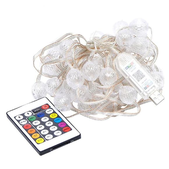 Гірлянда RGB з пультом "Кулька велика" D-52 Smart, USB 50L 5 метрів, змінює колір 