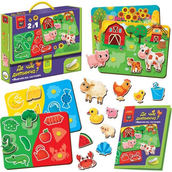 Дитяча розвиваюча іграшка "Де чиє дитинча? Вивчаємо кольори" VT1310-05 з липучками